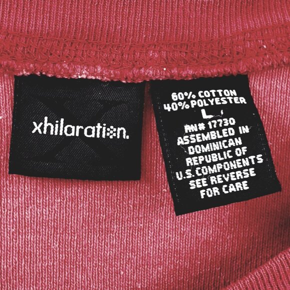 Vintage Y2k Xhilaration Baby Tee T-Shirt Women's L Burgundy Red Heather Ringer - Picture 2 of 5